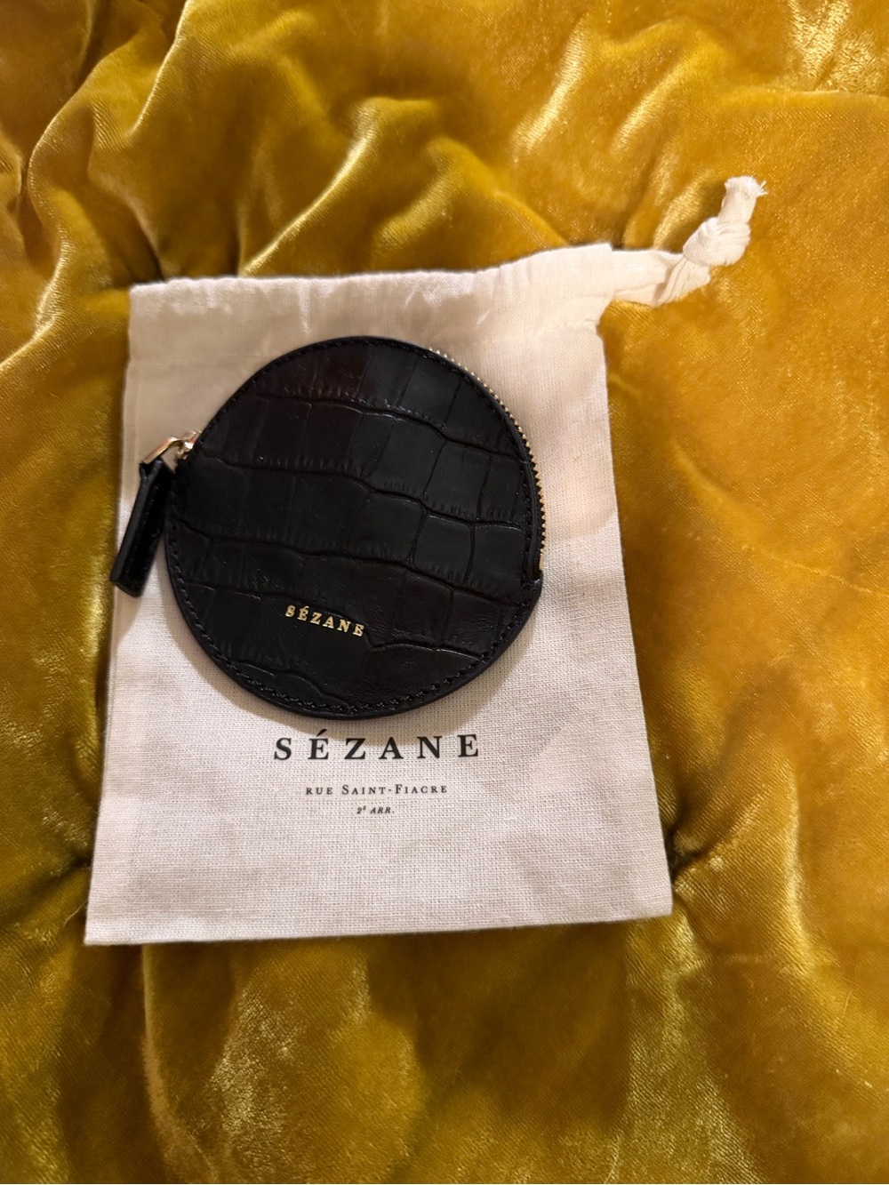 Sezane Black Croc-Embossed Leather Coin Pouch